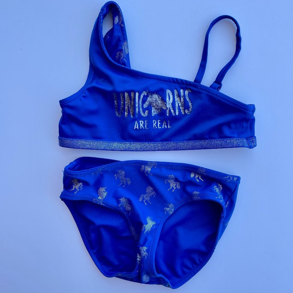 Justice girls Size 7 Unicorns are real reversible swimwear swimsuit bikini